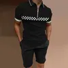 Summer Casual Short Sleeved Set Men Turn-Down Collar Zipper Polo Shirt Shorts 2 Piece Sportswear Men's Running Track Suit 220607