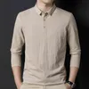 2022 Spring Novo algodão e tecido de linho Homem de mangas compridas masculina de manga comprida Camiseta casual Camiseta masculina Roupas de marca T220808