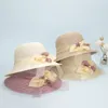 Verão New Women's Sun Hat Lace Bow Flor Floral Top Hat Dome Simple Wild Wild respirável Protetor solar Chapéu de palha à beira -mar praia
