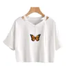 Summer Women Gothic T-shirts T Shirt Butterfly Crop Top Girls Short Sleeve Harajuku Tee Vintage V-neck Loose Aesthetics Clothing