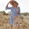 Party Dresses Summer Fashion Women's Single-Breasted Striped Straight Mini Dress Casual Lady Lapel Half Sleeve Loose Shirt DressParty