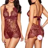 Plus Tamanho XL Roupas Exóticas Mulheres Sexy Lingerie Bordas Vestido Roupa Black Red Babydoll Nightwear G-String Nightwear Conjuntos exóticos L220727