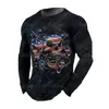 Men's T-Shirts Plus Size 5XL Men 3D Print Skull And US Flag Unisex O-Neck Long Sleeve Spring Autumn Casual Loose Oversized TopsMen's