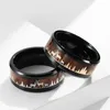 Wedding Rings Fashion 8mm Men Black Tungsten Wild Life Hunting Ring Koa Wood Inlay Deer Family Silhouette Steel BandWedding Toby227332825