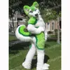 Hallowee cheveux longs vert Husky chien mascotte Costume dessin animé thème personnage carnaval adulte unisexe robe noël fête d'anniversaire tenue de plein air