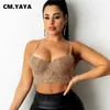 CM.YAYA Women Camis Tops Diamonds V-neck Slim Strap Crop Sexy Night Clubwear Stylish Clothing Summer 220325