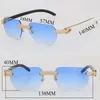 New Designer Micro-paved Diamond Set Rimless Metal Sunglasses Original White Inside Black Buffalo Horn Sun Glasses 18K Gold UV400 Lens Male Female Wrap Frame Size:57