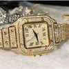 Personlighet Square Wrist Watch Icy Out Diamond Gold Charm Women Men Fashion Watch