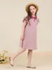 Mädchenkleider HoneyCherry Mädchen-Sommerkleid mit Puppenkragen, fliegende Ärmel, Baumwolle, Kontrastfarbe, Kinderkleidung, Mädchen, Mädchen, Mädchen