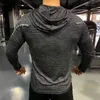 Gináste com camiseta casual manga longa slim tops tees tees elásticos esportes fitness fino conforto respirável rapidamente com capuz L220704