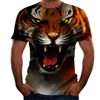 Animal Print 3D Mens T-shirts Kortärmad Loose Casual Andningsbar Tiger Pattern Top Casual Ny Wolf Dog Teenagers Wear