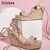 Sandały Eiluken Roman Gladiator Platforma Kobiety Wedge Sandals Summer Klasyczny Hollow Hold Heel Kostki Koronki Up Pasek Kobiece Buty 220318