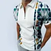 T-shirts pour hommes Impression numérique Hommes T-shirt Summer Sweat Absorbant Zip Shirt Élégant Turndown Collier à manches courtes Topmen