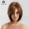 Syntetiska peruker Stil Kvinnors inverterad hårstil med Bangs Brown Short Straight Hair Wig Head Cover Hög temperatur Silk Material Daglig applikation 220527