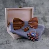 Bow slipsar sitonjwly träband hanky manschettknappar brosch set kvinnor trä bowtie med box mode bröllop brudgum kostym corsagebow emel22