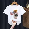 Lustiger Bär Reiten Motorrad Druck Junge Mädchen Weißes T-Shirt Kind Sommer Harajuku Kawaii Kleines Baby Y2K Kleidung Drop Ship 220614