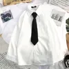 Dames Blouses Shirts 2022 Zwart Wit Blouse met Tie Knop Lange Mouwen Zakken Streetwear Office Outfits Koreaanse kleding Casual Blousa