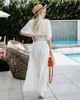 Boho White Crochet Knitted Beach Sukienka Tunik Long Pareos Bikinis S Swim Swim Plage Beachwear 220524