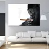 Maymun Sigara Posterleri Siyah ve Beyaz Duvar Resim Odası Ev Dekoru Hayvan Tuval Resimleri Çerçeve