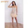 2022 Fashion Women Prom Dress Tassel Party Sequin Feather Patchwork Dress Skirt Pink