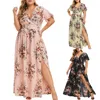 Plus Größe Kleider Sommer Frauen Blumen Drucken Maxi Kleid Mode Kurzarm Casual Lose Weibliche Vintage ClothingPlus