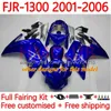 OEM-karosseri för Yamaha FJR-1300 FJR 1300 A CC FJR1300A 01-06 MOTO BODYS 36NO.1 FJR1300 01 02 03 04 05 06 FJR-1300A 2001 2002 2003 2004 2005 2006 FAIRING KIT Blue Silver