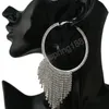 Luxury Full Rhinestone Tassel Dangle Örhängen för kvinnor Oversize Crystal Chain Earrings Smycken Tillbehör