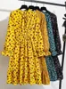 JMPRS Chiffon Women Shirt Dress Elegant Print Floral High Waist Casual Vintage Midi Dress Korean Bow Sun Ladies Vestidos 220518