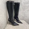 Cagolelambskin leather knee-high boots stud buckle embellished side zip shoes pointed Toe stiletto heel tall boot luxury designers shoe for women factory footwear