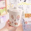 Kawaii Trash Can Free Sticker Cute Girl Bedroom Dormitory Creative Pen Holder Paper Basket Storage Box with Lid 220408