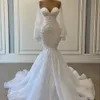 Elegante weiße Meerjungfrau Brautkleider Brautkleider Perlen Spitzen Applikationen Nigerianische arabische Ehekleid Robe de Marie Plus Größe