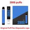 % 100 otantik puf esnek 2800 puflar isabet 2% 5% 5 tek kullanımlık E sigara kapsülleri cihaz kitleri 1500mAh pille doldurulmuş 10ml buharlaştırıcı kalem 20 renk