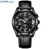 2022 Crrju Mężczyźni zegarki wojskowe męskie czarne wybieranie kwarcowego zegarek zegarek skórzany pasek Waterproof Waterproof zegar data wielofunkcyjna zegarek Montre de Luxe
