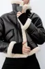 Mulheres moda moda grossa quente de couro falso casaco de tosquinho de tosquinho vintage de manga longa bolsos de flap bolos fêmeas tampos chiques chiques