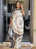 민족 의류 패션 인쇄 여름 섹시한 실크 카프탄 드레스 보호 긴 전장 휴가 여성 해변 카프탄 아프리카 드레스