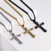 Men Hip Hop Cross Pendant Necklace Trendy Cool Jewlery Box Link Chain 18K Gold Plated Punk Accessories 316L Stainless Steel Gold Black Silver