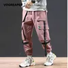 Automne Mode Hommes Sarouel Streetwear Hip Hop Kaki Rose Noir Joggers Mâle Coréen Rubans Pantalon De Piste 201112