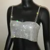 Sexy Gold Silver Summer Shiny Crystal Chain Tank Top Metal s Halter Backless Vest Party Clubwear Outfits 220318