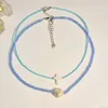 Colliers ras du cou en perles de rocaille de cristal bleu, 2 pièces, pendentif croix en pierre naturelle, bijoux à la mode pour femmes 2022