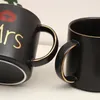 Mugs Mr And Mrs Coffee Cups Gift-Set For Engagement Wedding Bridal Shower Bride Groom To Be Lyweds Couples Black Ceramic