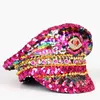 Berets luksusowe kobiety wojskowe cekin spalanie jacht tydzień kapitan sierżant rhinestone rave festiwal licencjacki Bachelorette części hat berets