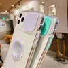 Transparent Kickstand Cases For Iphone 13 11 12 Pro Max Xr Xs 7 8 Plus Se2020 Colorful Slider Lens Protect Phone Protection Shell Shockproof