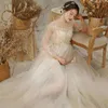 Spitze Mesh Umstandskleid Fotoshooting Fee Weiß Stickerei Blume Boho Langes Schwangeres Kleid Frau Fotografie Kostüm 2166 T2