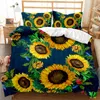 Sunflower Duvet Cover Set Yellow Flowers Bedding Pattern Botanical Floral Garden Bloom Print on Black Quilt