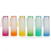 6 colores 500 ml 17 oz Tazas de vidrio de sublimación Botella de agua Gradiente esmerilado Taza de bebida recta Vasos mate Vasos Tazas con tapas Manijas de silicona