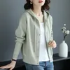 Knapp ner huva stickad cardigan höst kvinnor cardigans koreansk stil kort feminino jacka casual vit skörd tröja 201203