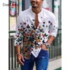 Plus Size Mens Long Sleeve Casual Shirts Male Fashion Top Pullovers Sexy Men clothing Summer Feather Birds Print Blouse 220702
