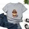 Sommar kvinnor T-shirt 100% bomull Kortärmad uggla Kaffe Brev Skriv ut Kvinna Fashion Casual Loose T Shirt Ladies O-Neck Tee Toppar 220321