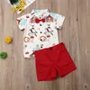 Clothing Sets 1-5 Years Boys Clothes Set Funny Circus Print Shirt Red Short Pants Bow Tie Kids Outfits Children SetClothing