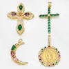 Colares pendentes Cruz de cristal verde para colar CZ Lua banhada a ouro Virgem Mary Supplies Jóias Fazendo Jóias a granel PDTA801Pingente